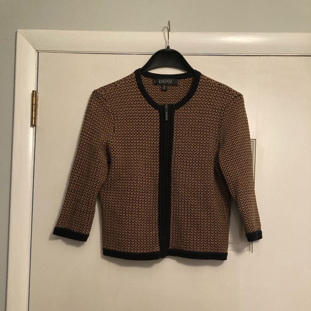 Kasper Women's Black and Tan Sweater with Zipper - Size Petite Medium
